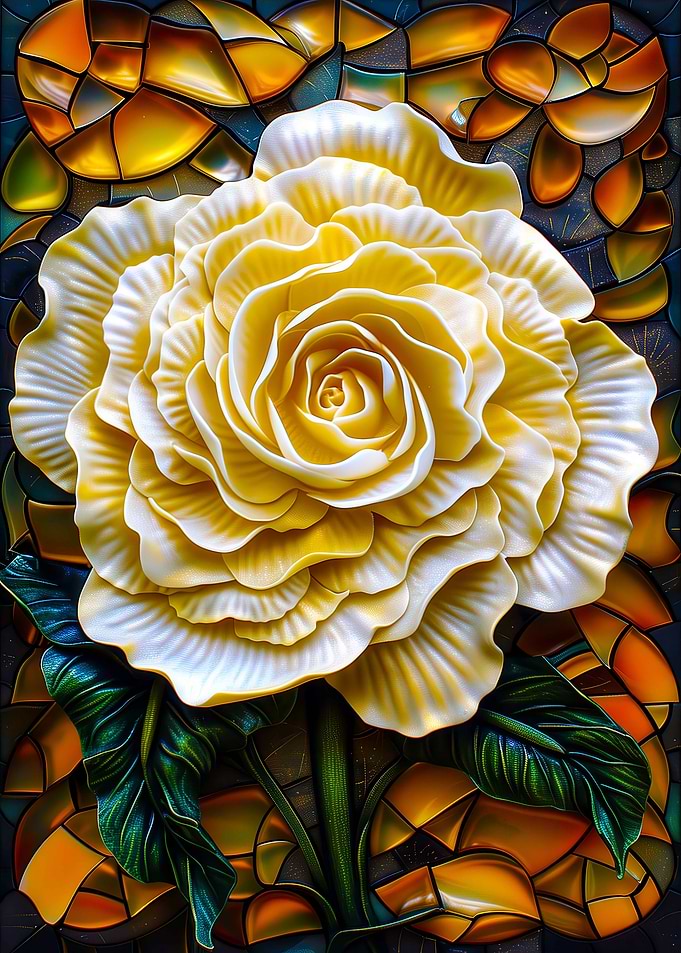 Yellow Rose Stained Glass Art