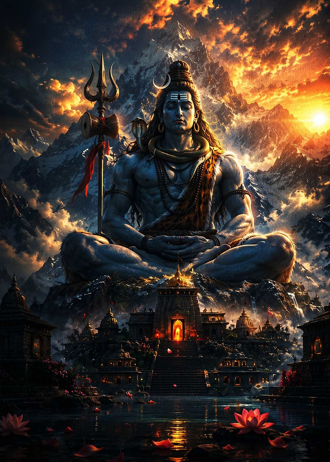 Lord Shiva Meditating in Mountains