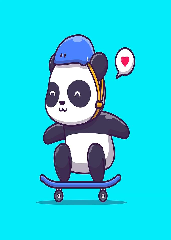 Cute Panda Skateboarding with Heart