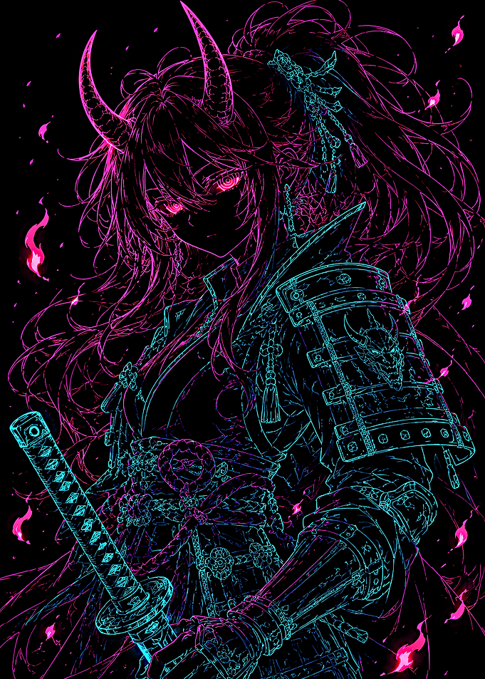 Neon Oni Samurai with Katana
