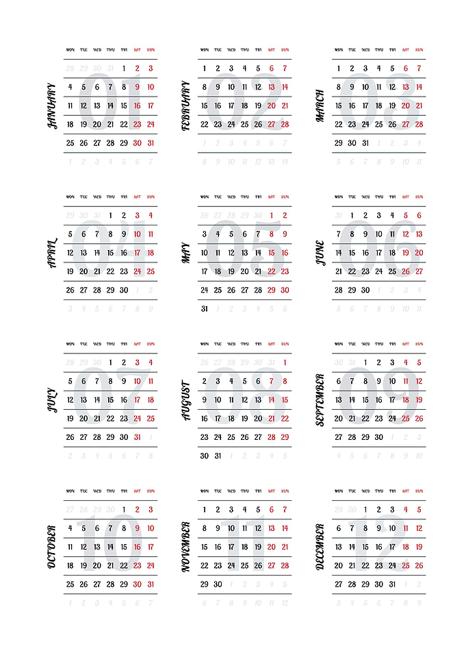 Yearly 2027 Calendar with Monthly Layouts