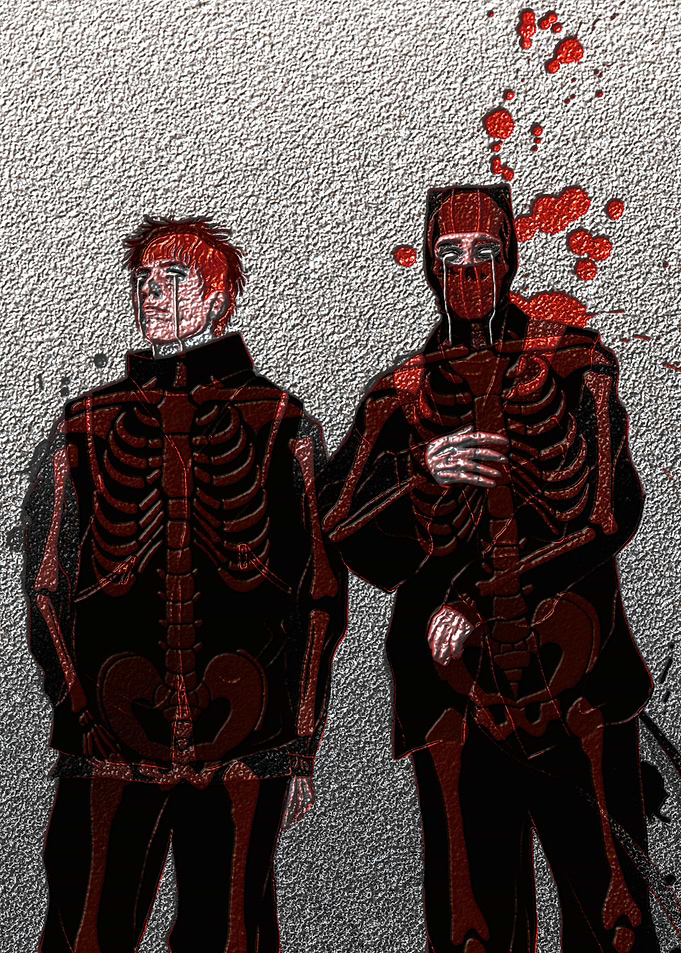 Two figures with skeleton overlay