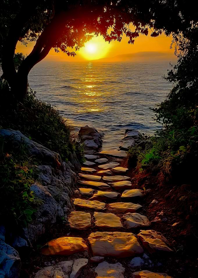 Sunset Path to the Sea