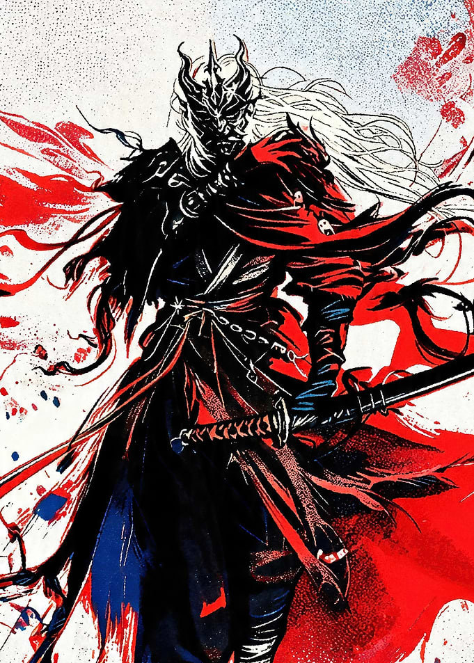 Samurai Warrior with Mask and Sword