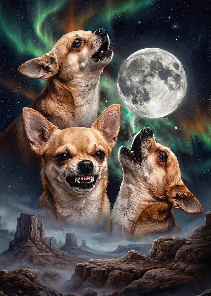 Chihuahua montage howling at the moon