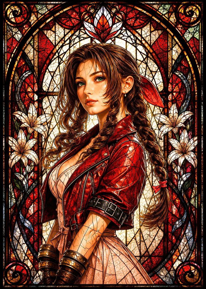 Aerith Gainsborough in Stained Glass Style