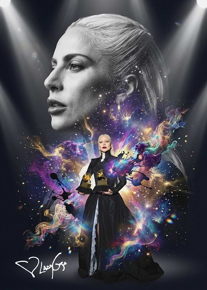 Lady Gaga with Grammy Awards