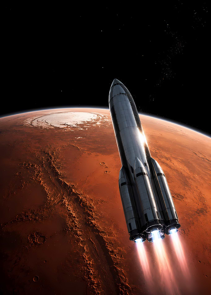Spaceship approaching Mars
