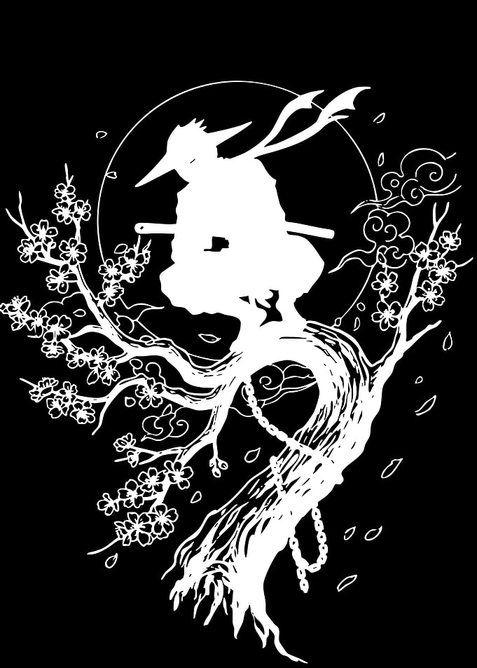 Samurai Silhouette on Cherry Blossom Tree