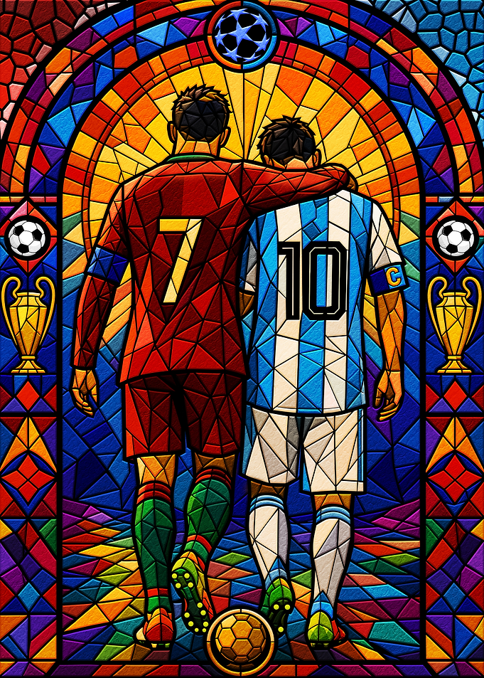 Cristiano Ronaldo and Lionel Messi Stained Glass