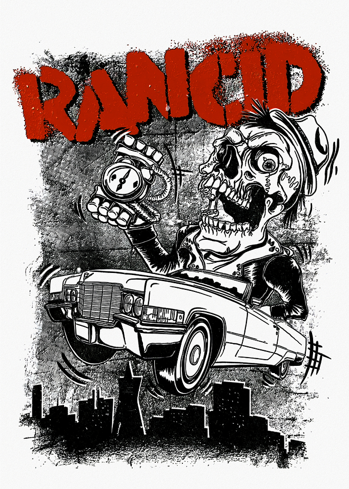 Rancid Skeleton Driving a Car