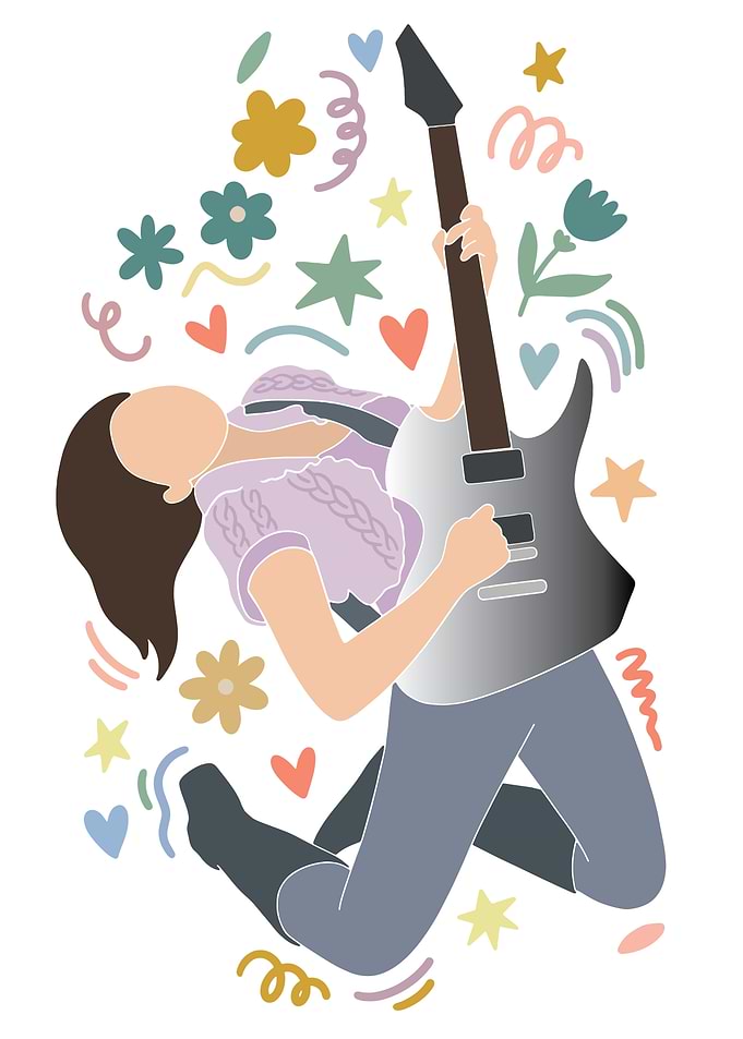 Girl Playing Guitar with Colorful Elements