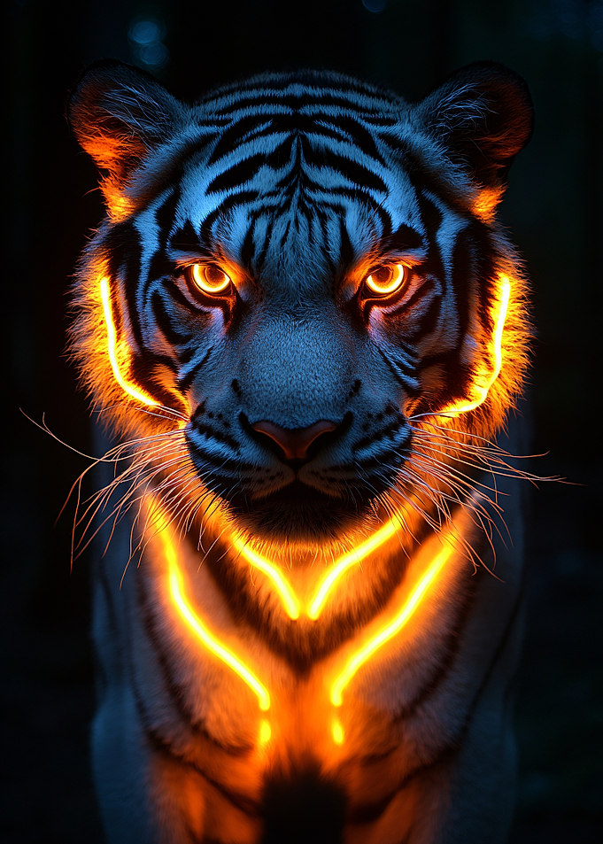 Glowing Tiger in Darkness