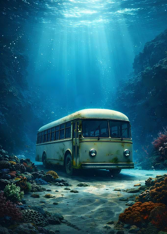 Underwater Bus Among Coral Reefs