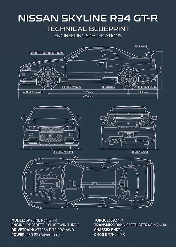Nissan Skyline R34 GT-R Blueprint