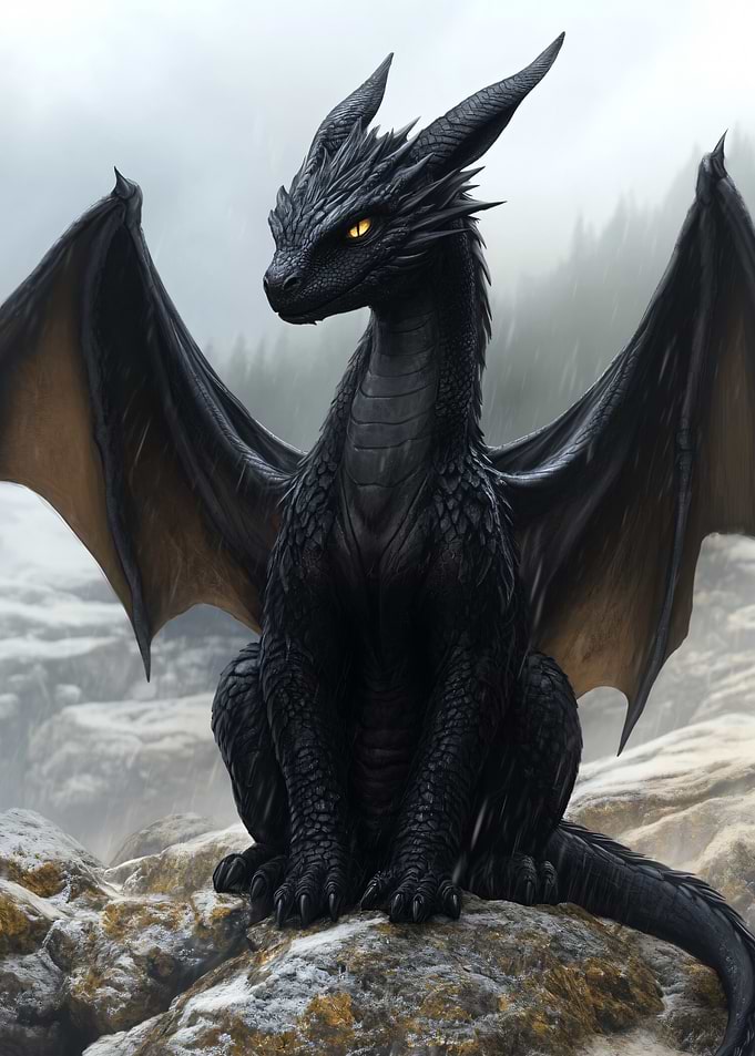 Black Dragon on Rocky Terrain