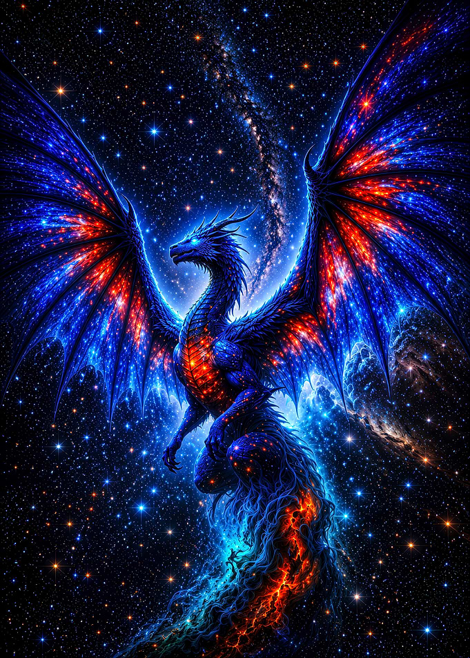 Cosmic Dragon in Starry Night