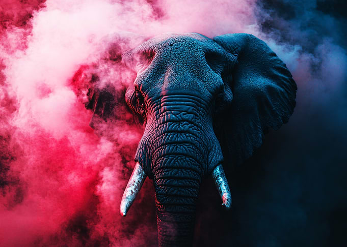 Elephant in Pink and Blue Smoke