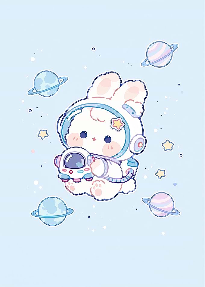 Cute Astronaut Bunny in Space