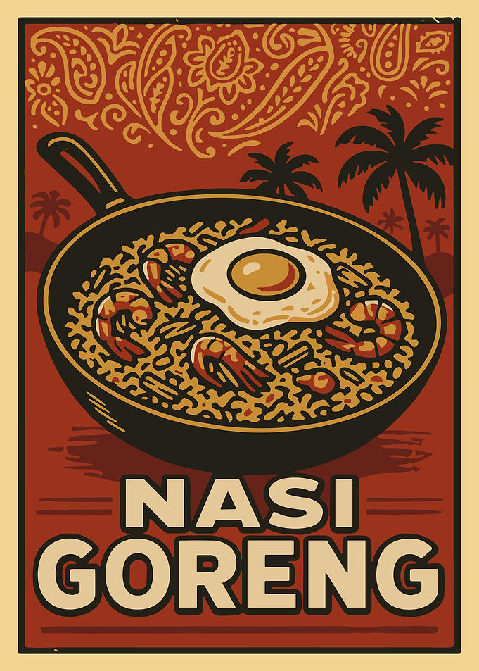 Vintage Nasi Goreng Poster Indonesian Fried Rice Retro Kitchen Wall Art