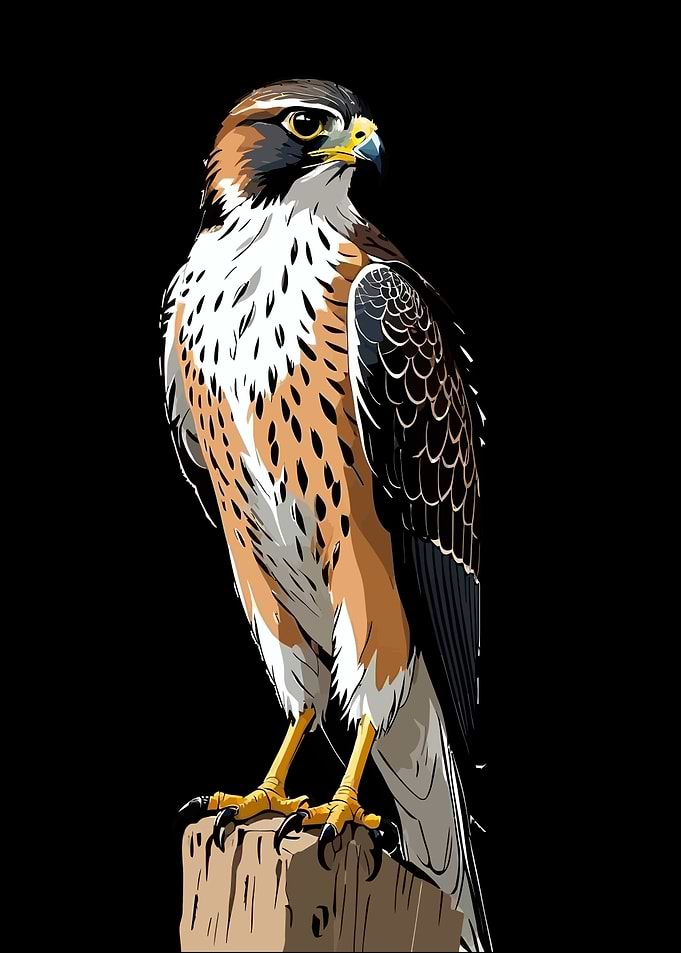Hawk perched on a wooden post