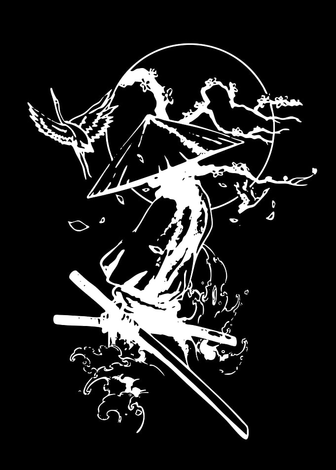 Samurai with Swords and Crane