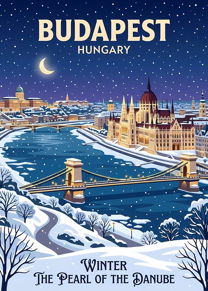 Budapest Winter Travel Poster