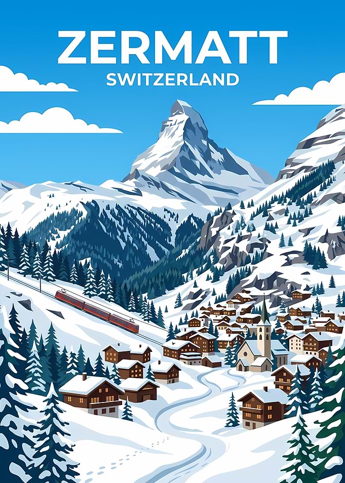 Zermatt Switzerland Vintage Travel Poster