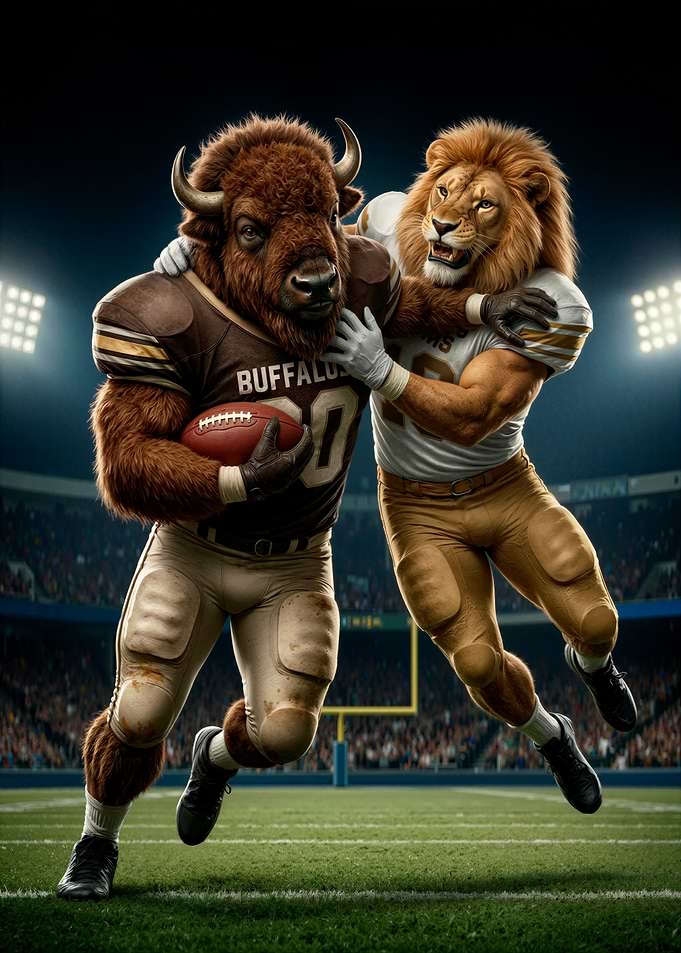 Buffalo and Lion Football Players