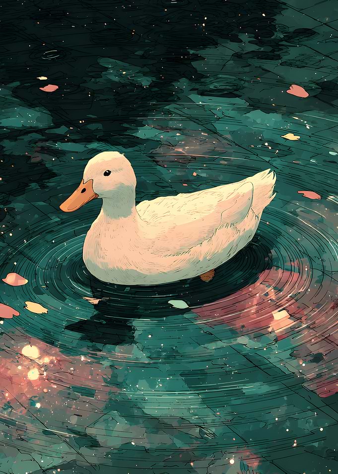 White Duck in Rippling Water Galaxy
