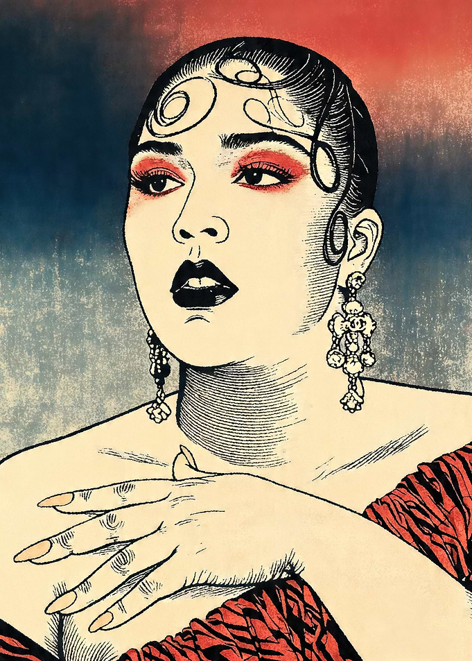 Glamorous Woman with Red Eyeshadow