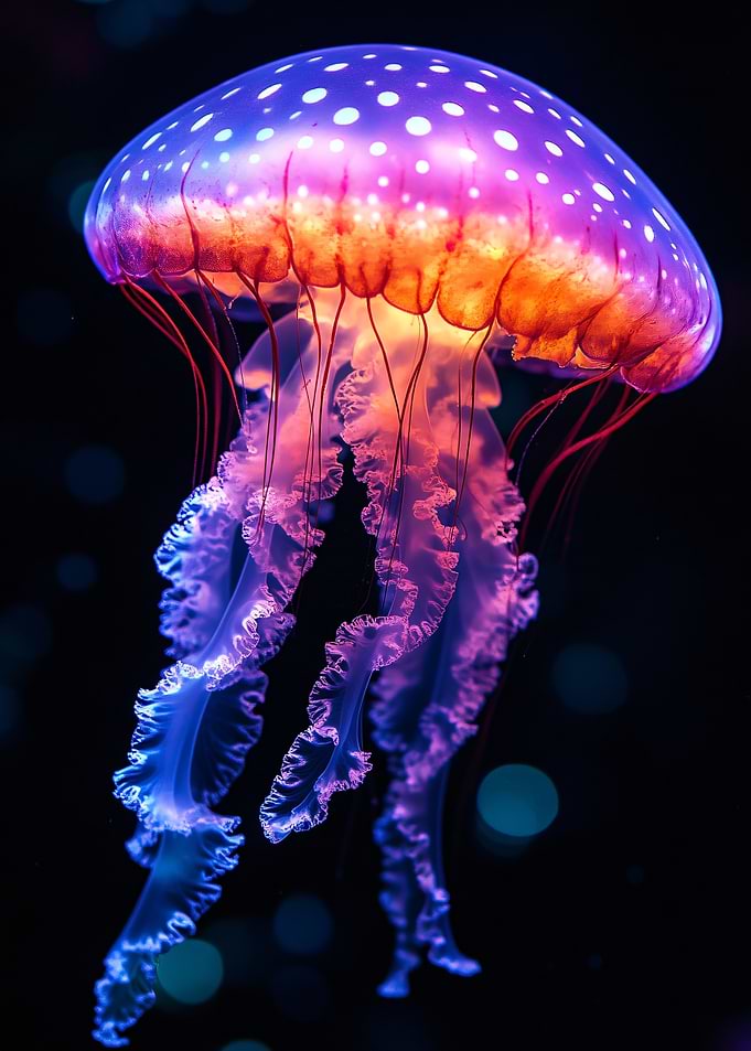 Bioluminescent Jellyfish in Deep Water