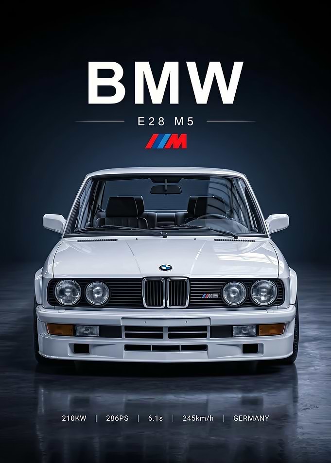 classic white sleek BMW E28 M5 car Poster