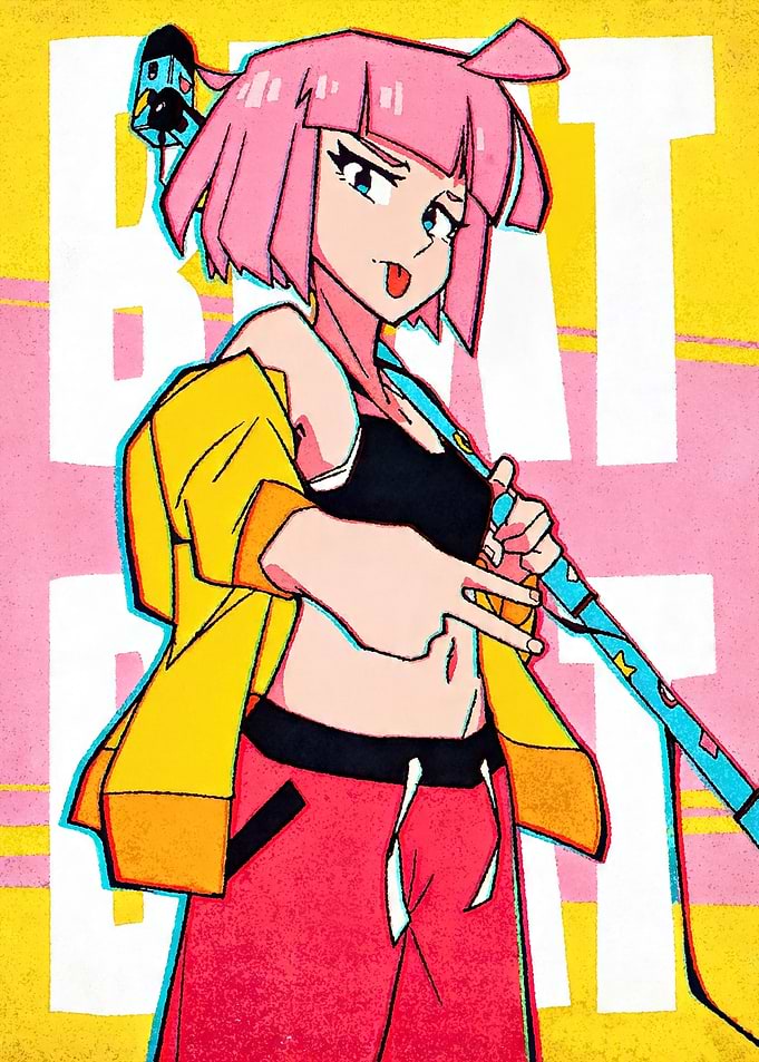 Anime Girl with Pink Hair and Yellow Jacket