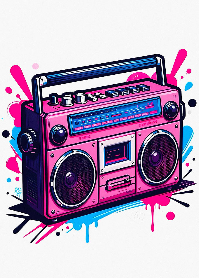Retro Pink Boombox with Splatter Art