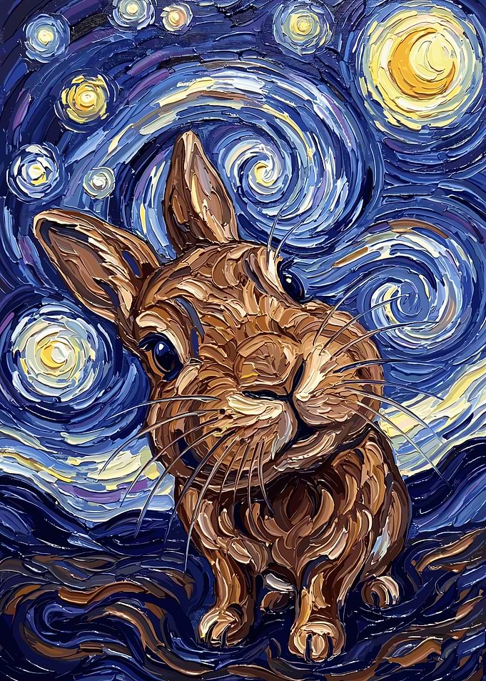 Bunny in Starry Night Style