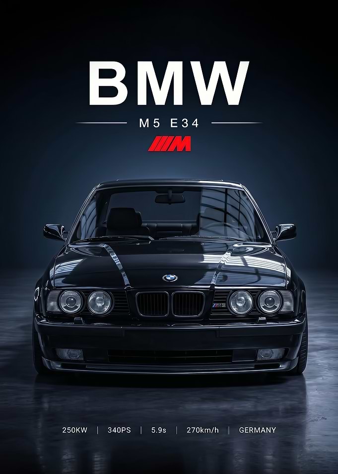 sleek black BMW M5 E34 Poster