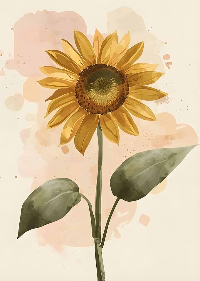 Watercolor Sunflower with Soft Background