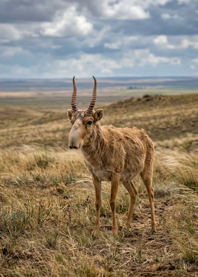 Saiga Antelope in a Dry Landscape