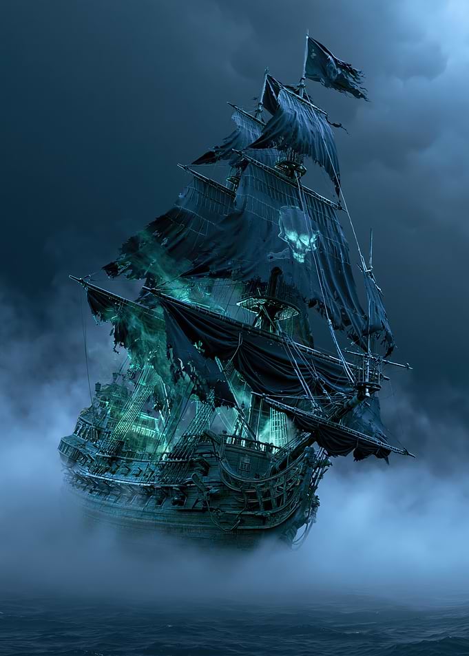 Ghostly Pirate Ship in Fog