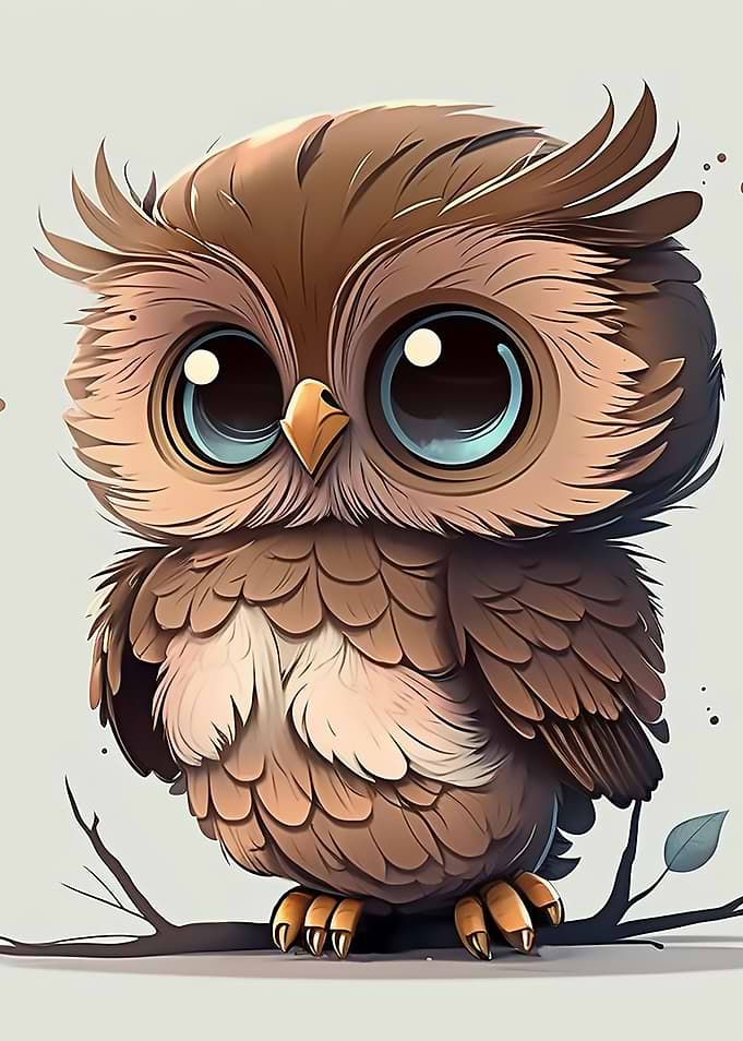 Cute Cartoon Owl Sitting on a Branch