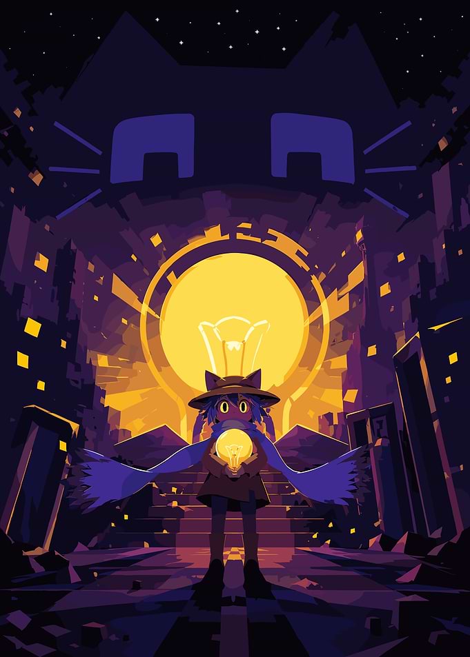 Niko holding a light bulb