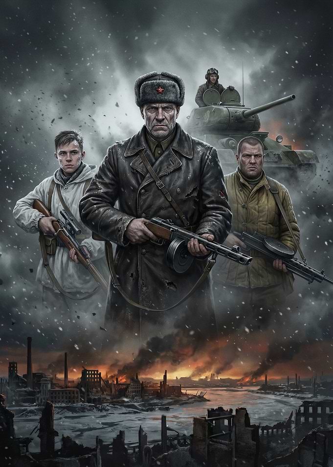 Soviet Soldiers in Winter Battle