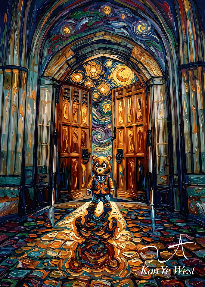 Kanye West Bear in Starry Night Cathedral