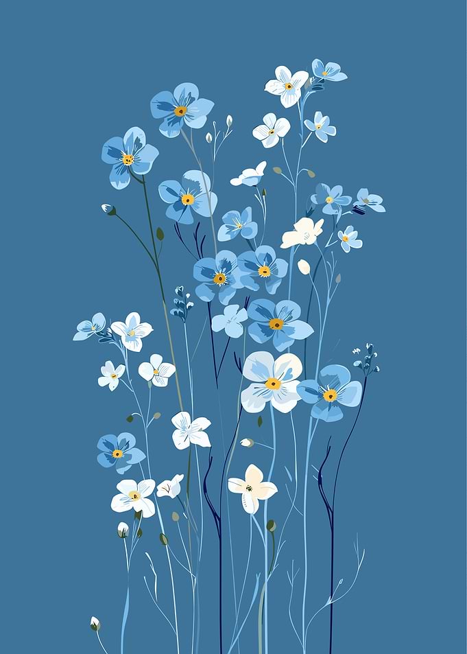 Blue and White Floral Illustration