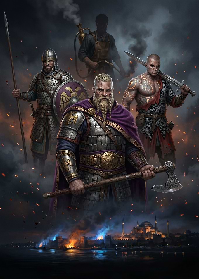 Viking Warriors and Burning City