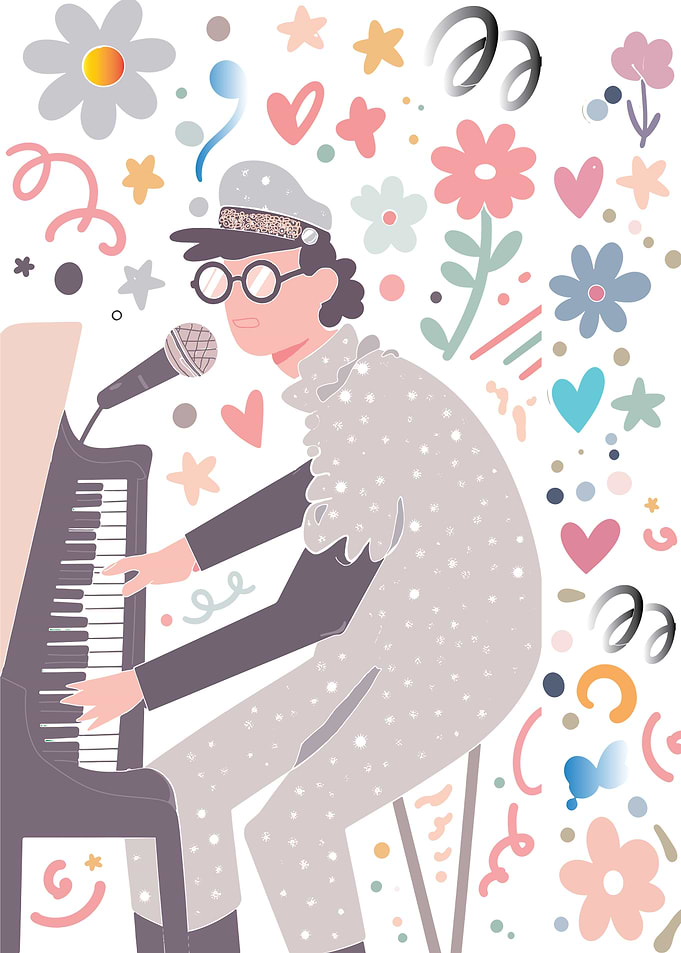 Pianist Singing with Musical Notes