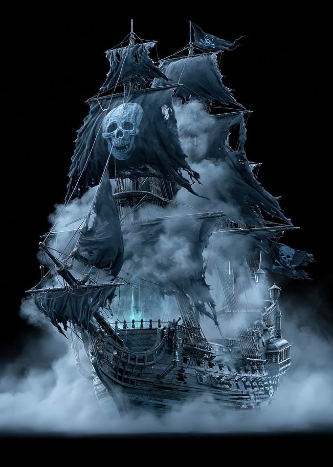 Ghostly Pirate Ship in Fog