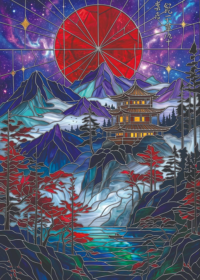 Stained Glass Japanese Landscape