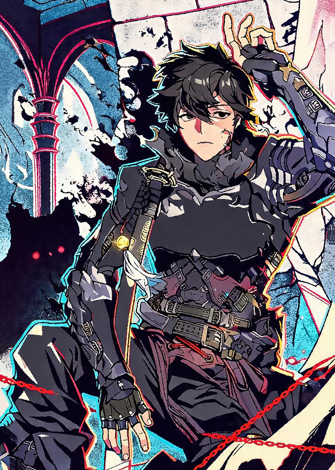 Anime warrior in dark armor